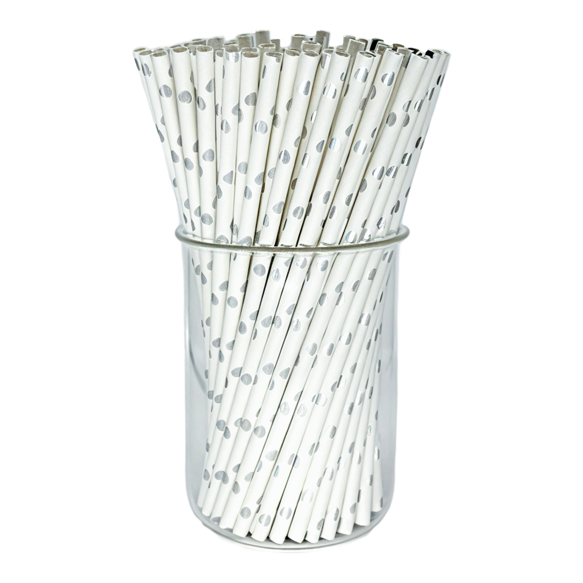 Silver Heart Pattern Paper Straws - Eco-Friendly Biodegradable