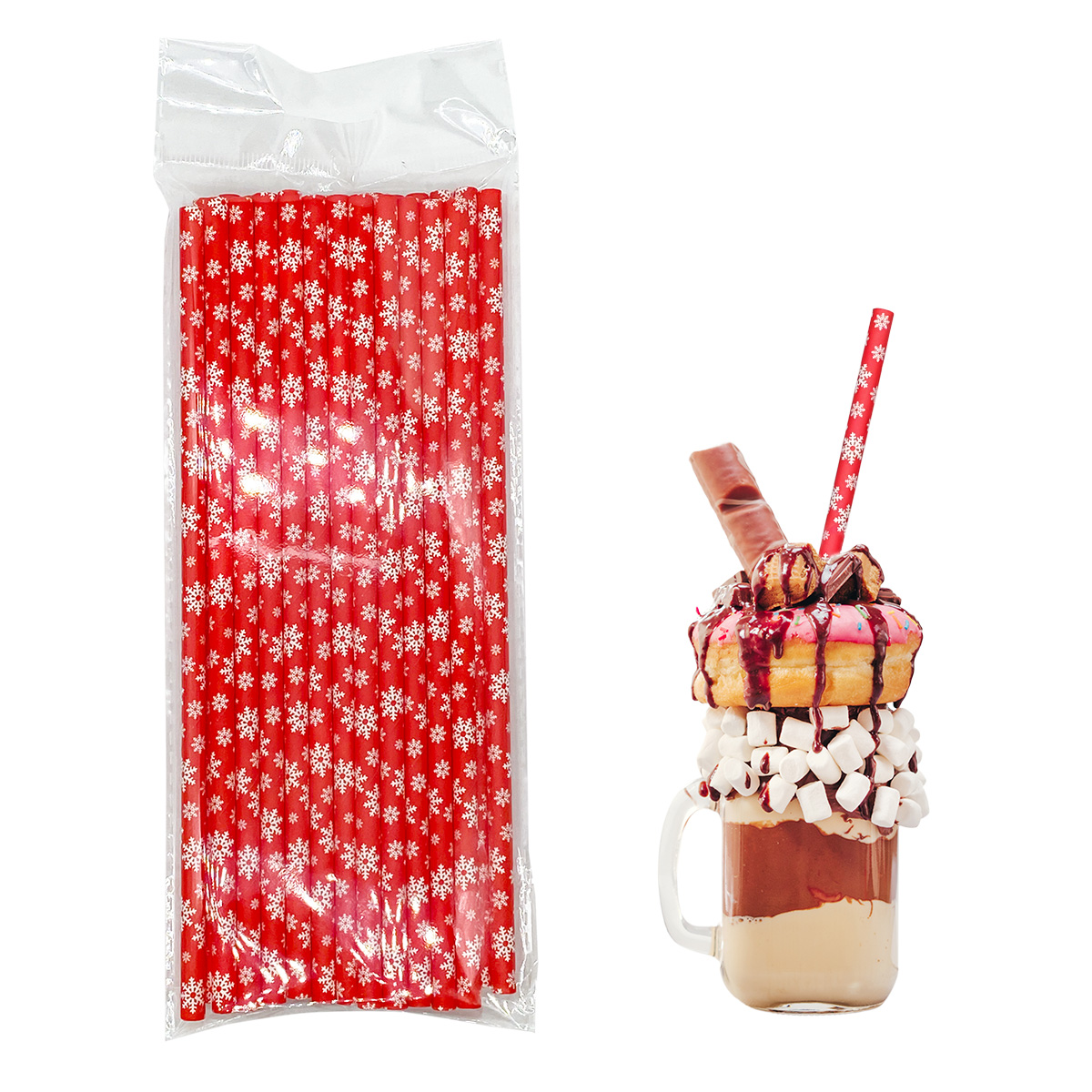 Snowflake Pattern Paper Straws - Winter Eco-Friendly
